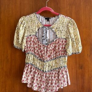 Anthropologie floral-patterned blouse with hook/eye closure